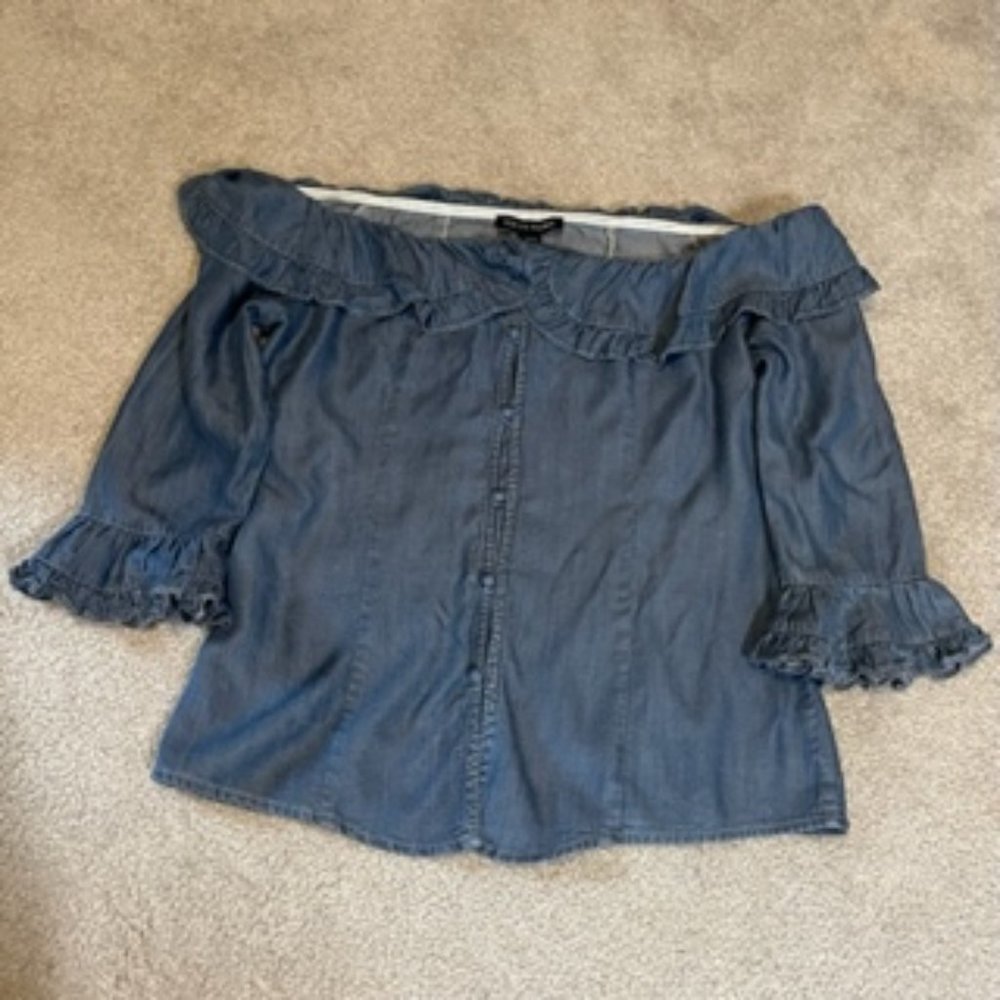 Boston Proper Off-the-Shoulder 3/4 sleeve Ruffle Top Size M
